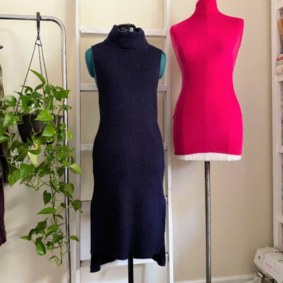 White House Black Market navy blue knit sleeveless turtleneck sweater Small - Picture 3 of 10